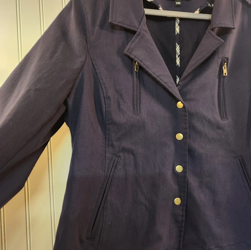 Eden Society Women's Navy Utility Jacket Size 2XL Pockets‎ Military Snap Buttons